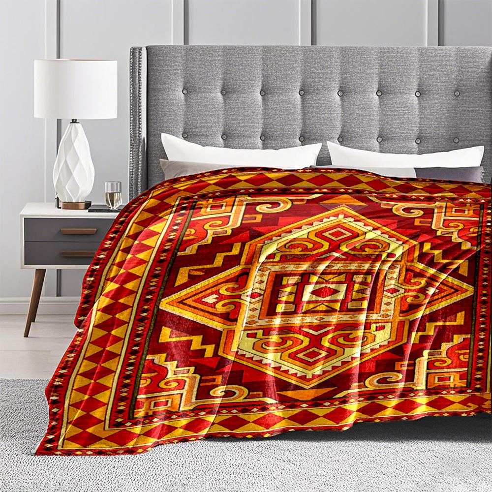 Geometric Tribal Pattern blanket, Red and Yellow Decorative blanket  blanket, suitable for use in the bedroom, living room, on the sofa