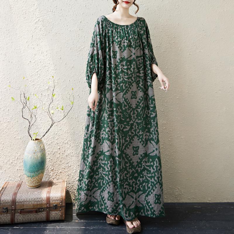 Dimanaf 2025 Summer Plus Size Dress Women Casual Vintage Floral Dress Basic Printing Long Beach Elegant Loose Dress