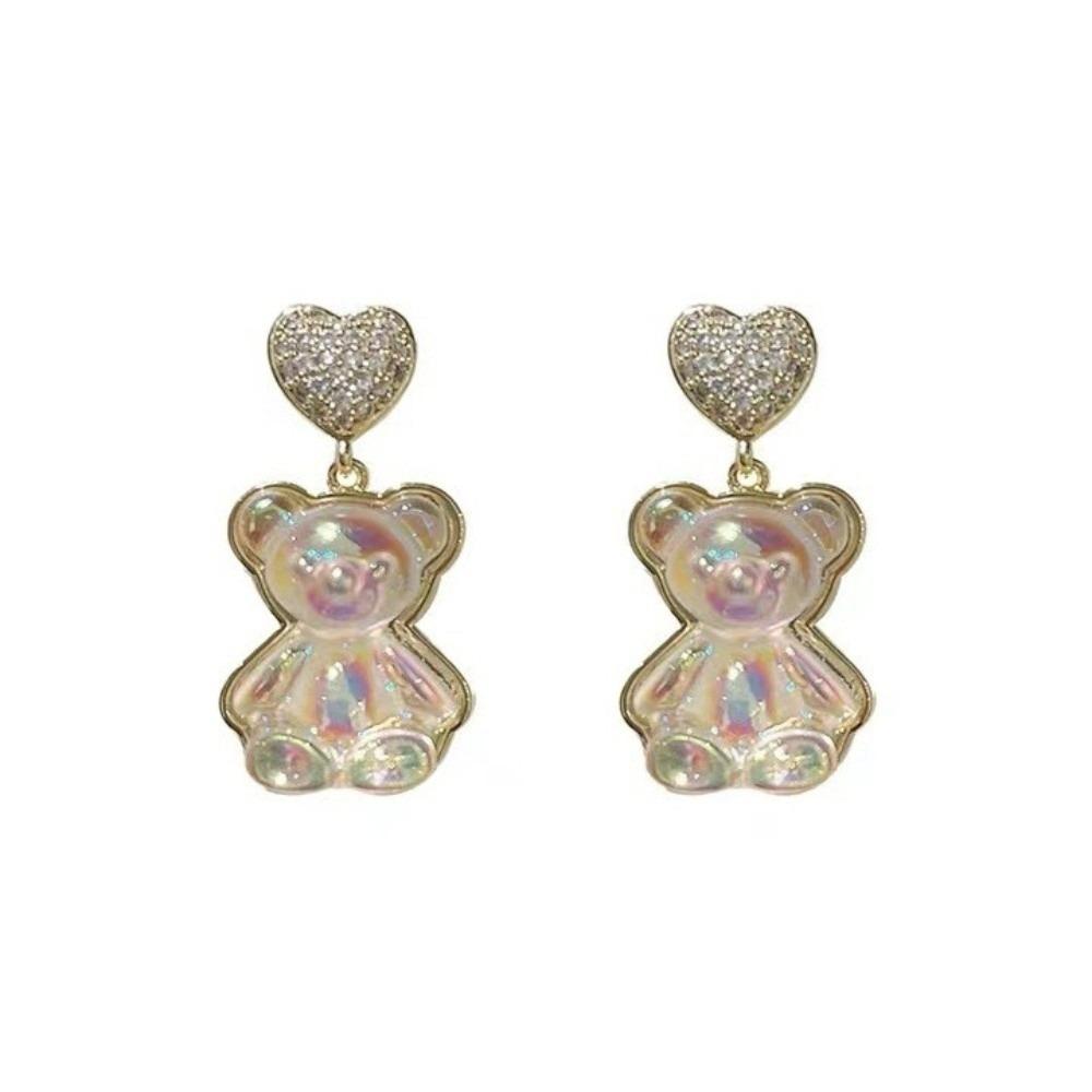 Sweet Little Bear Earrings Zircon Korean Style Earrings Heart Shaped Stud Earrings Gift Bear