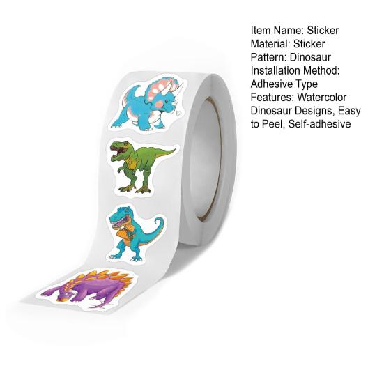 500Pcs Animal Stickers Roll Cute Watercolor Dinosaur Designs Easy To Peel Self-adhesive Decorative Decals for Children