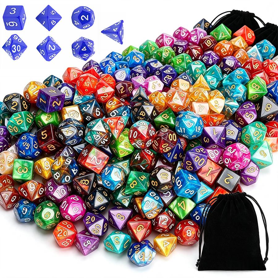 16/40pcs Polyhedral Game Dice, Multi‑Shape Number Dice & Black Velvet Storage Bag, Tabletop Gaming Supplies for Board Game XJM