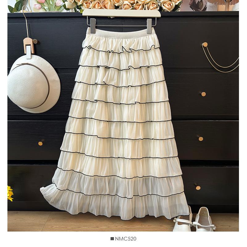 

Юбка-торт с французскими оборками и листьями, высокая талия, А-образный сгиб, женская юбка для ранней осени, стильная, супер красивая юбка one size fits all