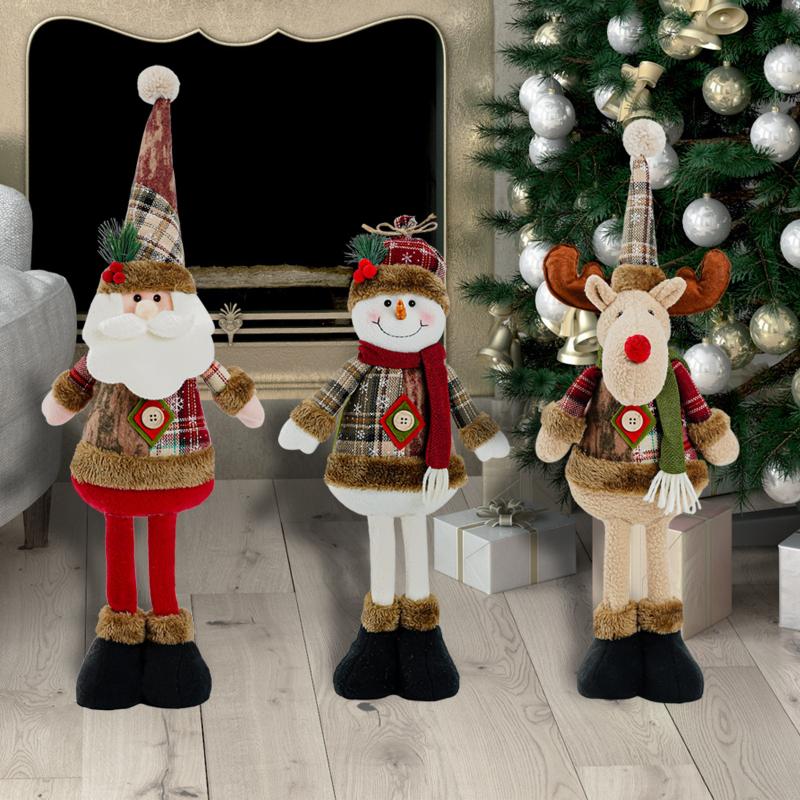 Retractable Christmas Decorative Dolls Set Reindeer Snowman Santa Claus Standing Ornaments Merry Christmas Home Party Decor