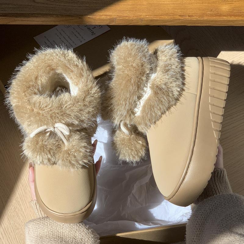 Fashion Women Fashion Snow Boots Warm Faux Fur Winter Platform Shoes Thick Sole Cute Plush Balls Female Indoor Street Short Botas
