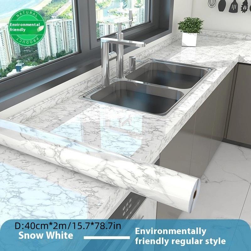 Film auto-adhésif en marbre pour cuisine, poêle à Film résistant à l'huile, étanche à l'humidité, autocollant de carrelage de rénovation d'armoire de comptoir