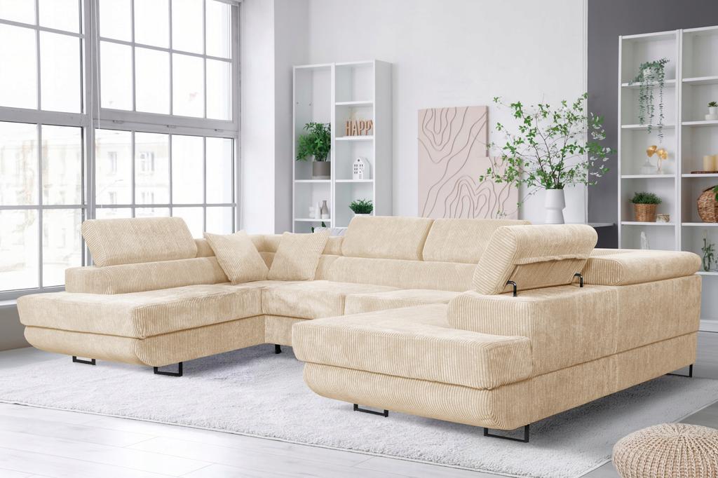 U-shaped Corner Sofa Bed, Extendable F. Savio Family Sleeping Furniture Navy Corduroy