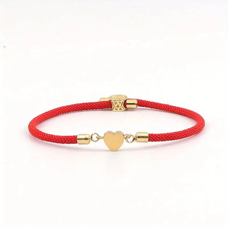 Colorful Cord Heart Charm Bracelet Set – Gold Tone Romantic Jewelry for Women, Adjustable Love Gift