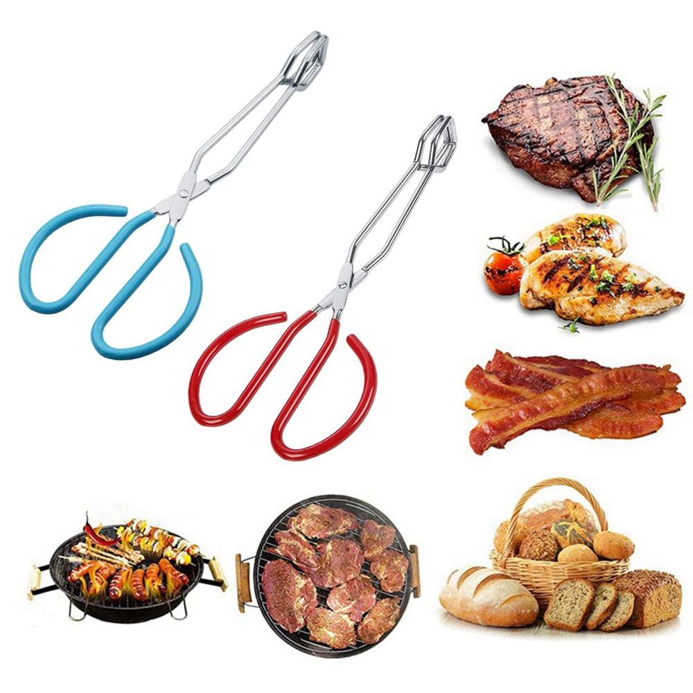 Steel Handles Baking Pastry Cooking Kitchen Supplies BBQ Tools Barbecue Clamp Food Scissor Tongs
