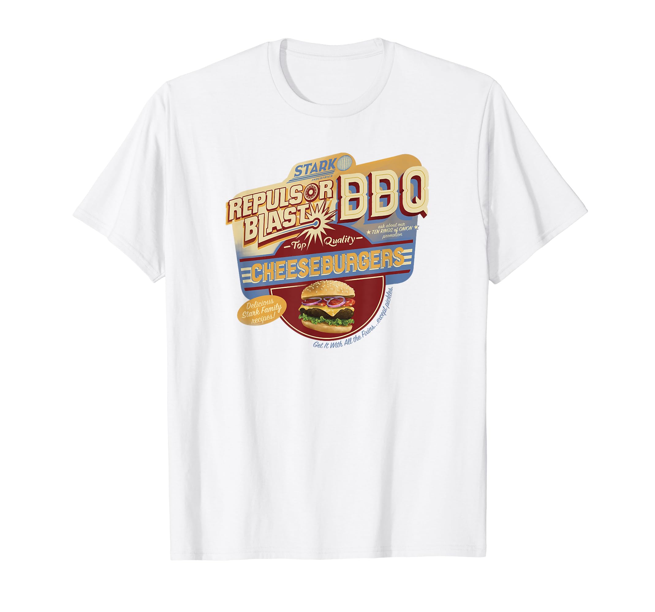 

Футболка Marvel Iron Man Repulsor Blast BBQ Cheeseburger Sign