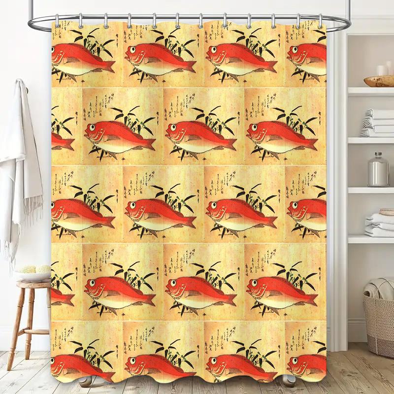 Stylish Red Fish Pattern Shower Curtain Perfect Decor for Your Bathroom