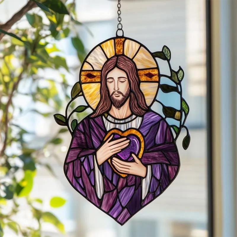 Stained Glass Window Hangings Jesuses Suncatchers Christianity Suncatchers Decors for Garden Home Housewarmings Gift