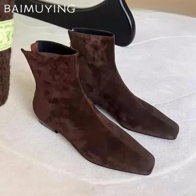Bottines en daim pour femmes Plates Chaussures élégantes Femme Tendance Hiver Goth Gladiateur Décontracté Neige Moto Botas De Mujer