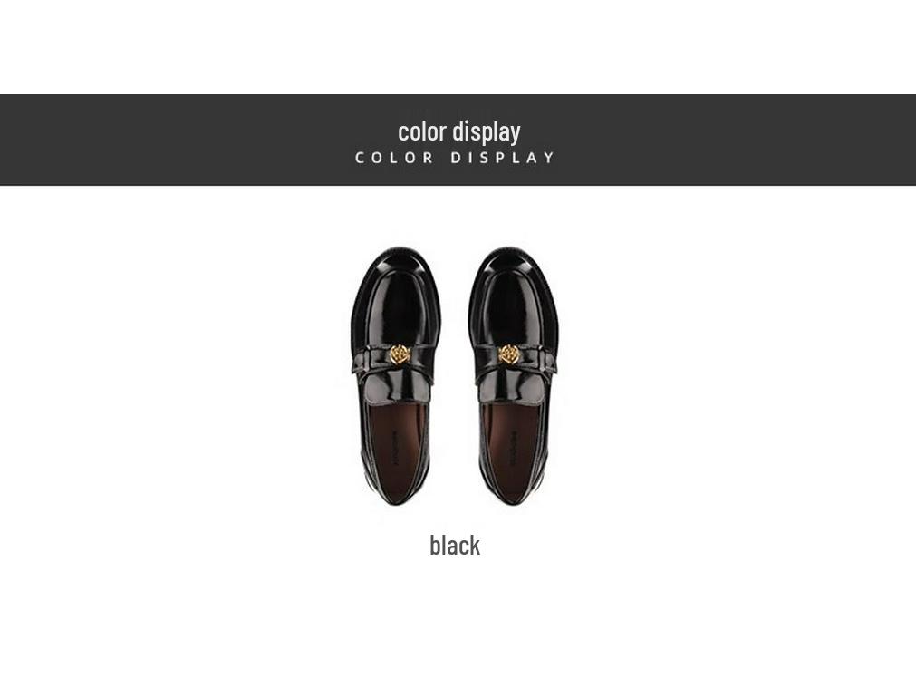 Grape Mom Little Gold Coin Thick-Soled Soft Slip-On Round-Toe Chunky Heeled Women's Loafers