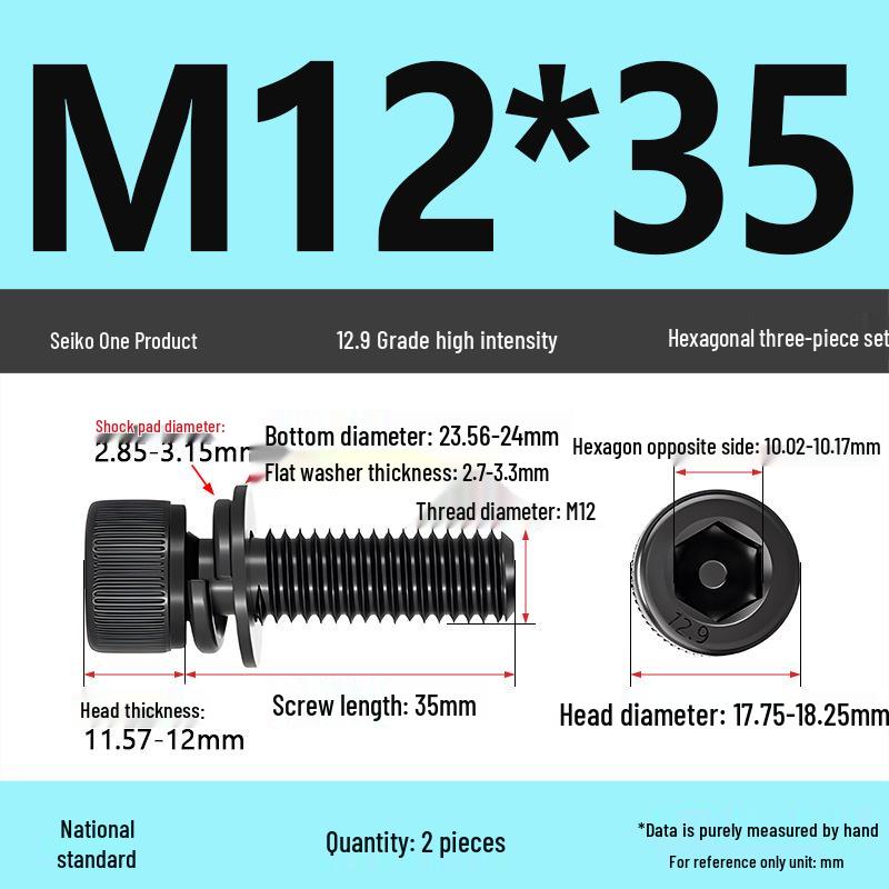 12.9 Grade M4-M12 Socket Head Cap Screw with Washer: Three-Piece Cylindrical Bolt