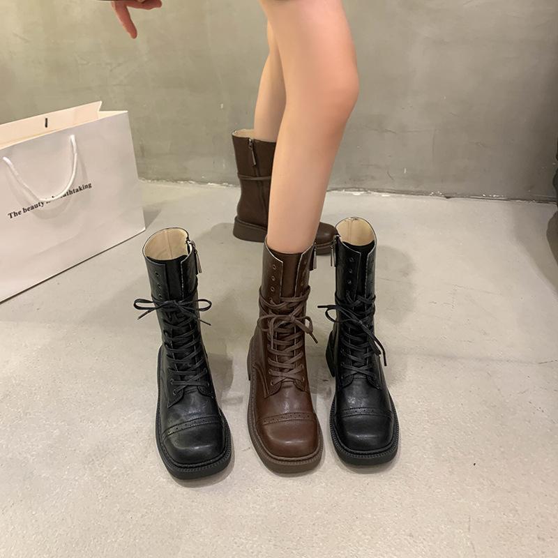 Koreańskie sznurowane buty w brytyjskim stylu typu Martens modne fajne dziewczyny czarne średnie buty dziecięce polski kolor cienkie retro cienkie buty