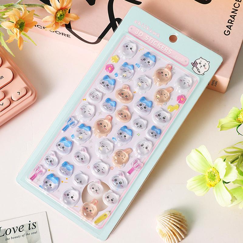 Chiikawa 3D Crystal Stickers Usagi Stereoscopic Adhesive Decal Glitter Transparent Sticker Diy Scrapbook Laptop Phone Decorative