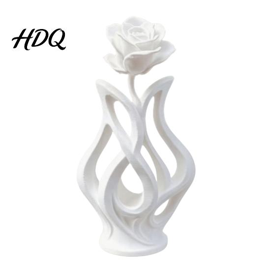 Modern Floral Art Decor 3D Printed Rose Sculpture Hollow Vase Figurine