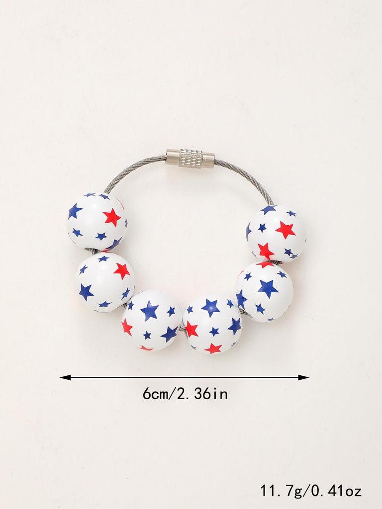 Independence Day & Halloween Sports Style Wooden Bead Keychain Bracelet