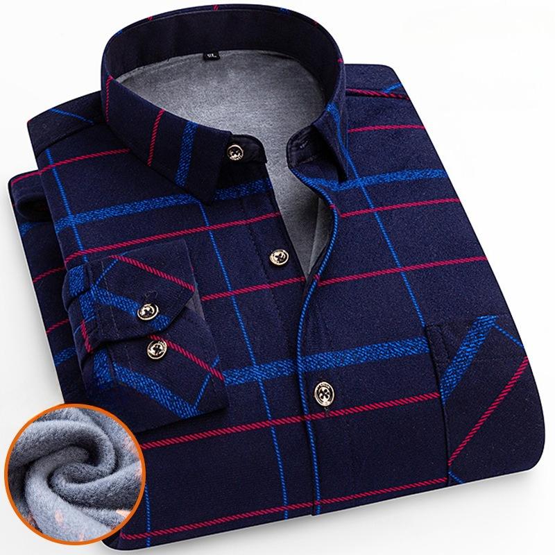 Men's Winter Sherpa Lined Flannel Shirt Jackets Long Sleeve Button Down Fleece Dress Shirts for Men Casual Warm Comfortable Thermal Shirt With Pockets