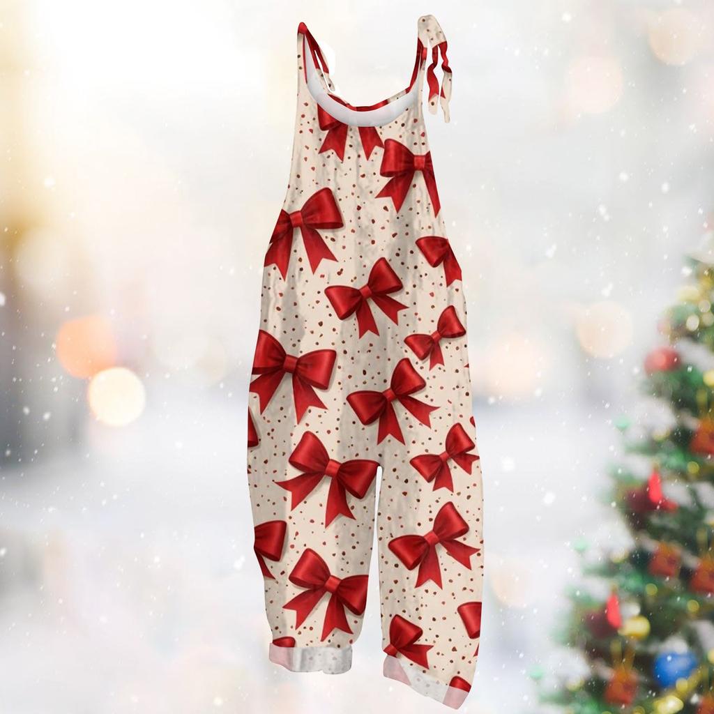 Damen Jumpsuit Karneval Print Lässig Locker Vintage Schulterträger Baumwolle Leinen