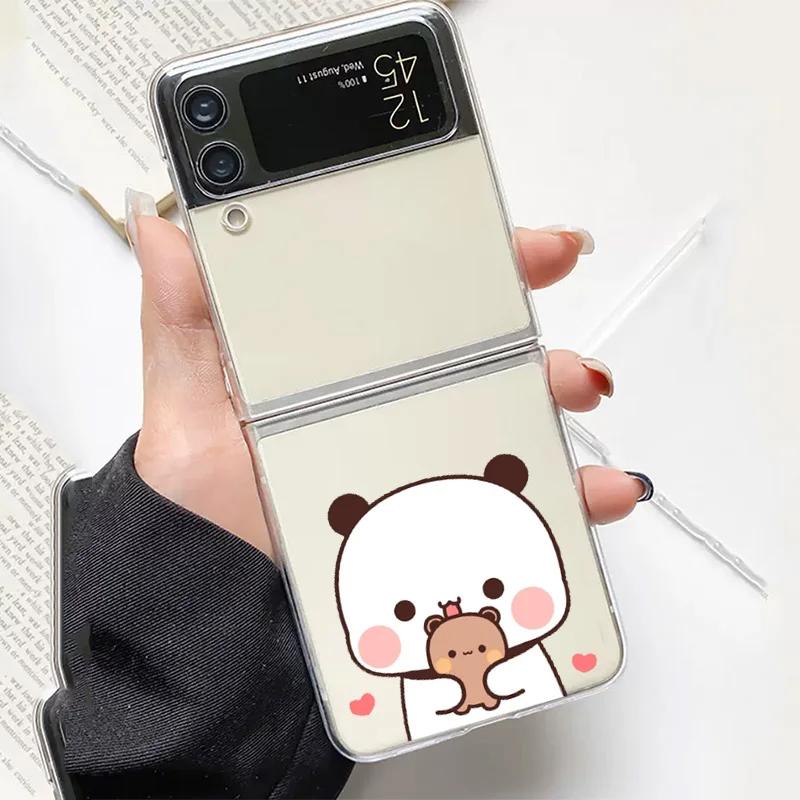 Cute Cartoon Bear Couple Paired Case for Samsung Galaxy Z Flip 6 ZFlip 5 Transaprent Clear Cover for Samsung ZFlip 4 3 7 Fundas