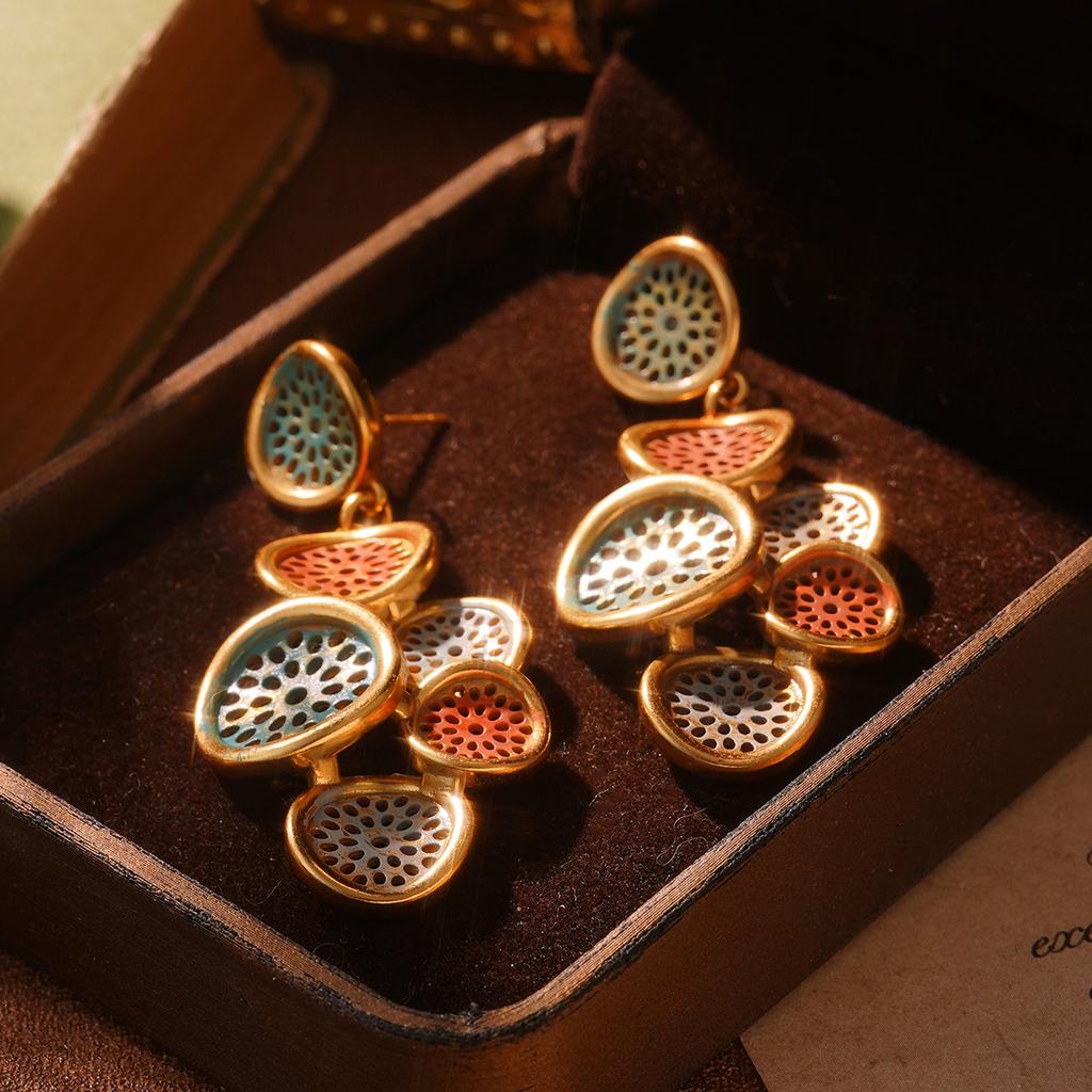 Medieval Painted Series Enamel Earrings Women's Simple Geometric Earrings Pendant ins Wind Folded Retro Silver Needle Jewelry