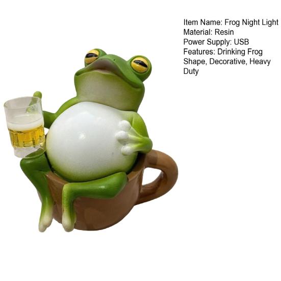 Trinkender Frosch Figur Nachtlicht Sitzend auf Tasse Frosch Dekorative Lampe Harz Statue Figur Heim Büro Schlafzimmer Schreibtisch Ornament