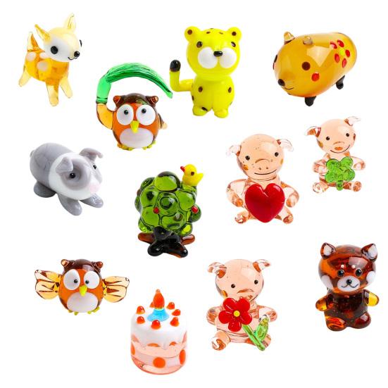 Mini Glass Animal Ornament Handcrafted Figurine Cute Animal Tiny Colored Glass Miniature for Desktop Bookshelf Decoration