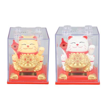 Lucky Cat Vivid Expression Plastic Cute Solar Fortune Cat with Waving Arm for Gift Decoration