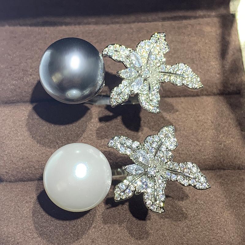 Anelli Regolabili in Metallo Argentato a Forma di Stella Marina Anelli Vintage con Perle per Donna Accessori Floreali alla Moda Regalo