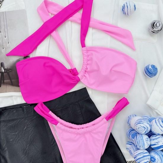 

1 комплект бикини с накладкой на грудь без косточек, контрастного цвета на одно плечо S синий