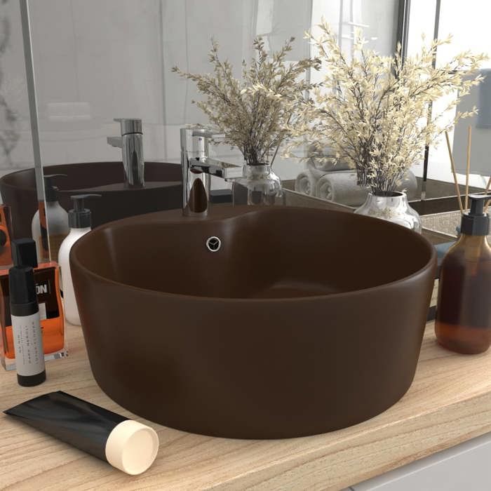 VidaXL Lavabo avec Trop-plein Vasque à Poser de Toilette Lave-mains de Salle de Bain Salle Cosmétique Maison Marron Foncé 147039