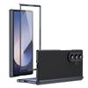 Matte Leather Golden Border Phone Case with Steel Film for Samsung Galaxy Z Fold 7 6 5 4 3 Fold6 Fold5 Hinge Protection Cover