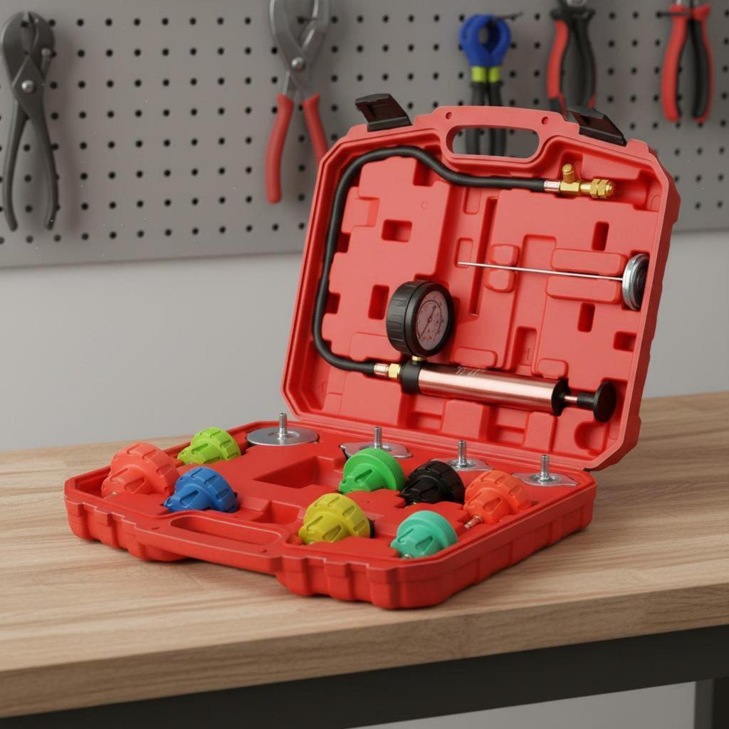 Universal Cooling System Test and Refill Tool Air Pocket Removal for Garage