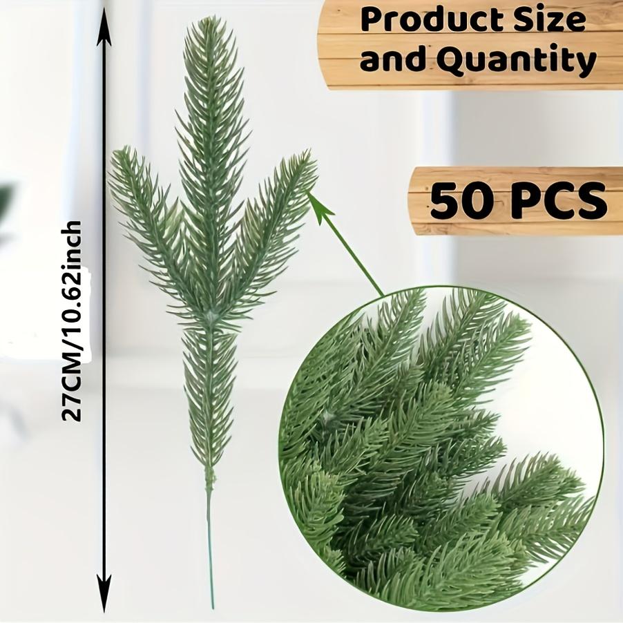 50pcs Artificial Pine Needles-Realistic Green Foliage for DIY Christmas Wreaths,Garden Decor,for Holiday Crafts,Tabletop Display