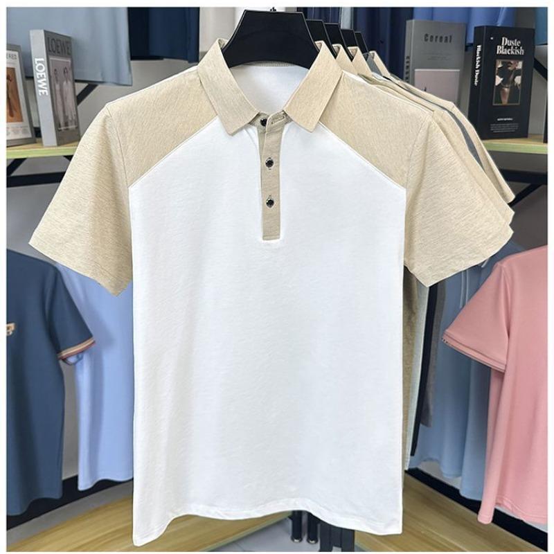 Mens Color Block Short Sleeve Polo Shirt Breathable Casual Top