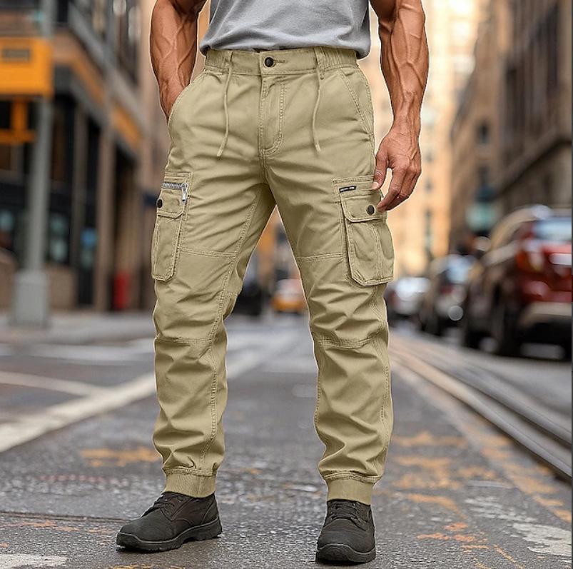 Mens Plus Size Multiple Pockets Casual Elastic Cuff Cargo Pants