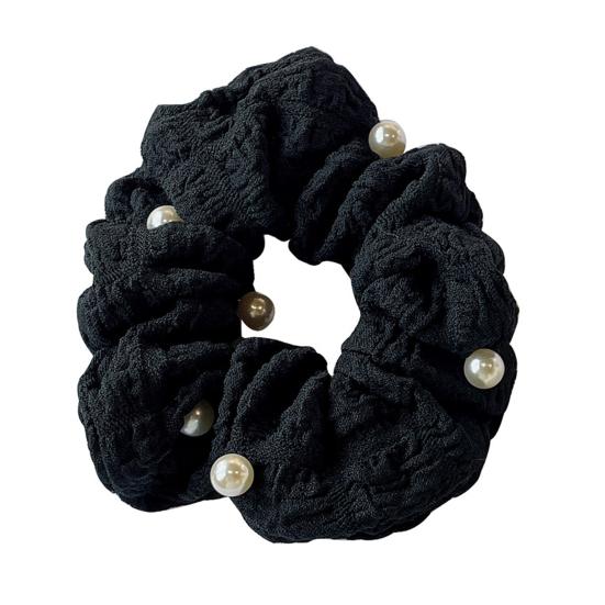 Резинка для волос Плиссированная текстура Украшение из имитации жемчуга Волосной шнурок Надежный держатель для хвоста Пучки Хвосты Аксессуары для волос чёрный