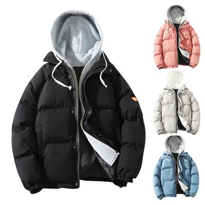 Winter New Thickened Fake Two Piece Hooded Cotton Jacket Casual Cotton Cardigan Coat