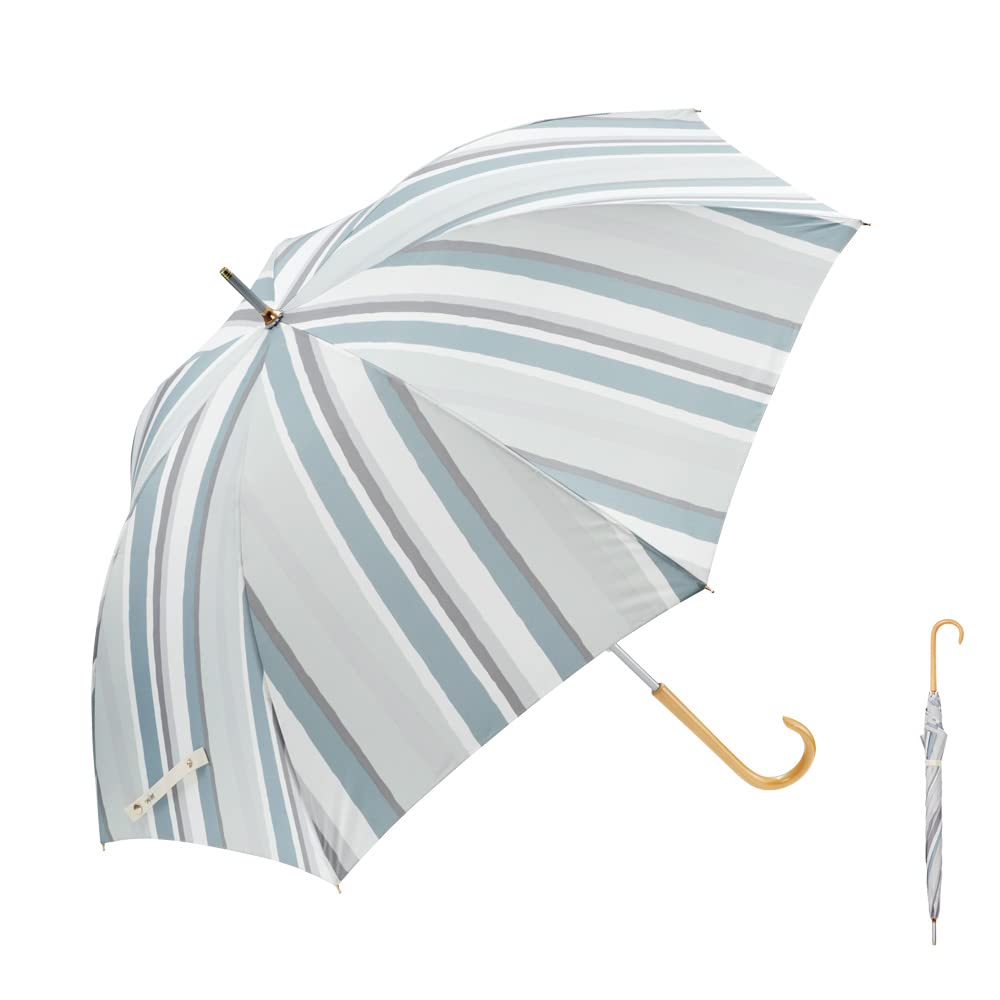 Waterfront Long Rain Airy Light Sheer Stripe Sesame Slim and Suitable for Strong Umbrella, Umbrella, Latte, 58cm, Lightweight, Windproof, Winds,