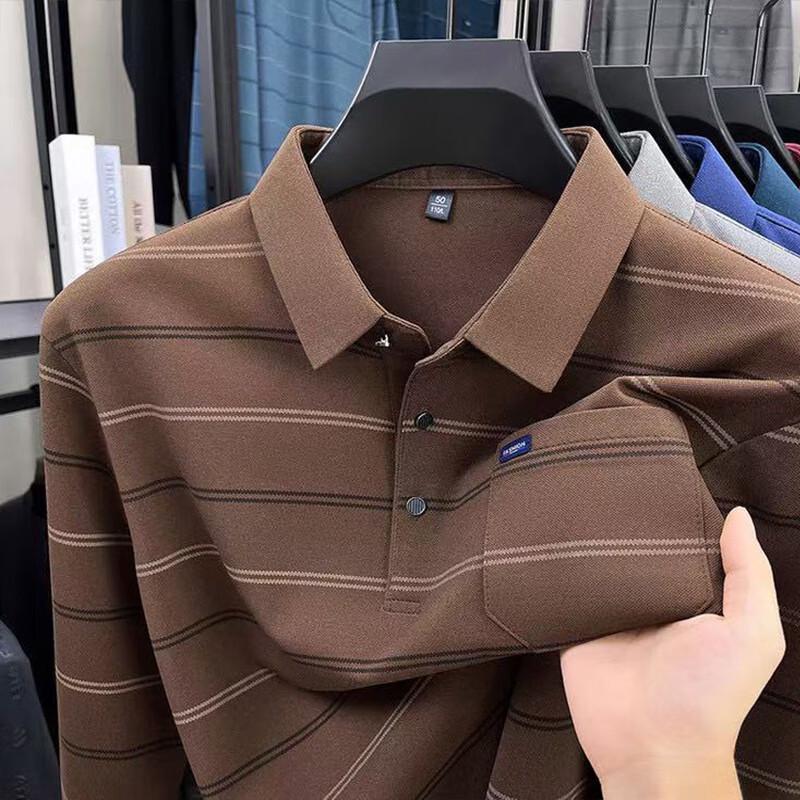 Men's Striped Long-Sleeve Polo Shirt