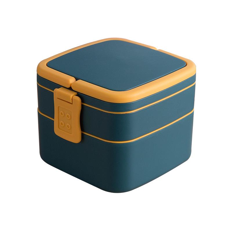 

Portable Hermetic Lunch Box 2 Layer Grid Children Student Bento Box with Spoon Leakproof Microwavable Prevent Odor School