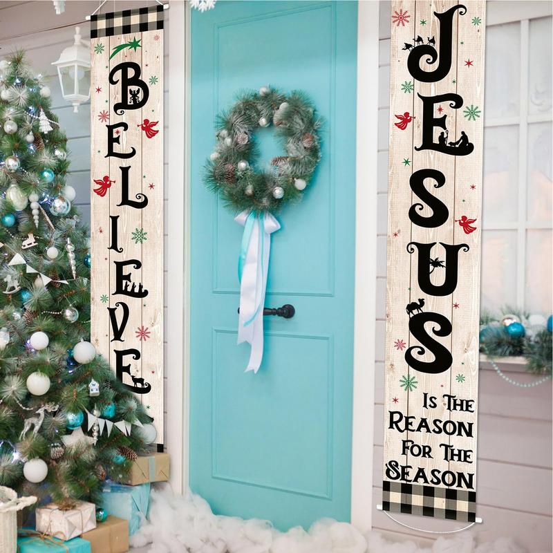 Decorative Banner For Home Decor Christmas Jesus Door Banners 2X Black White Buffalo Plaid Banner Weather-Proof Home Decor For United States