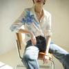 National Style Ink Painting Gradual Change Flower Positioning Printing Shirt 2026 Early Spring Lapel Design High-end Silk Shirt
