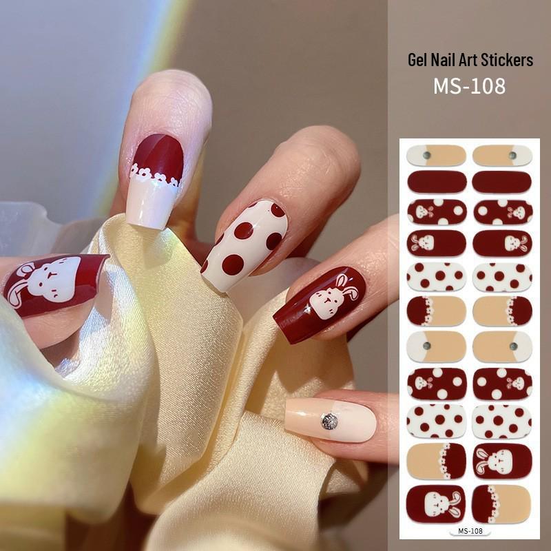 New Style Red Book Gel Nail Stickers: Semi-Western, Korean No-Bake Nail Art