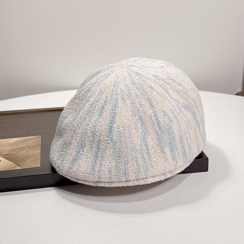Autumn and Winter New Colorful Stripes Trendy Forward Hat Retro Versatile High Sense Positive and Negative Wear Beret
