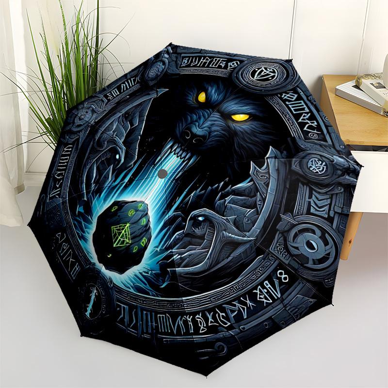 1pc Wolf Emblem Folding Umbrella | Elegant Design, Fashionable Accessory, Durable Construction, Sturdy Ribs yy251107046