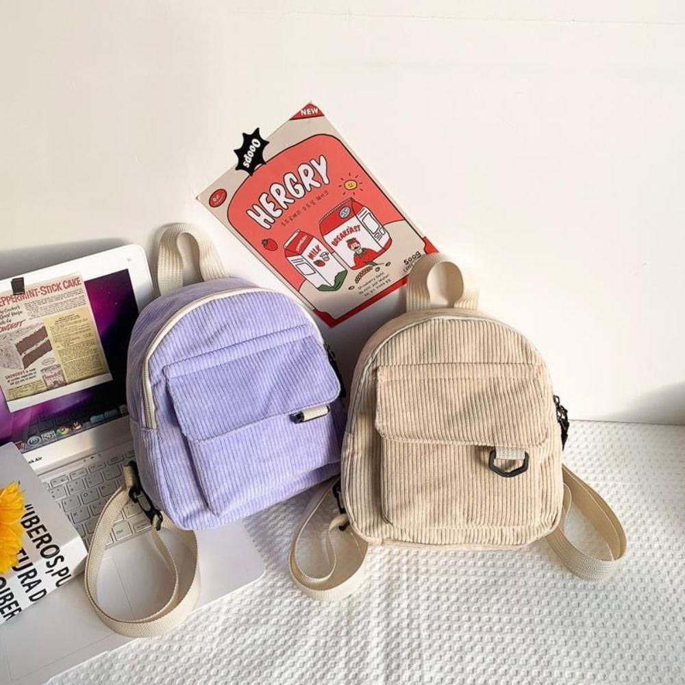 

Stripe Small Velvet Backpack Double Layer Small School Bag Soft OL Style Shoulder Bag Outdoor коричневый
