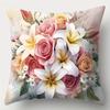 Spring Mixed Flower Bouquet Throw Pillow Covers, Vibrant Lily, Rose, Tulip & Daisy Print Cushion Cases, Fresh Floral Home Decor