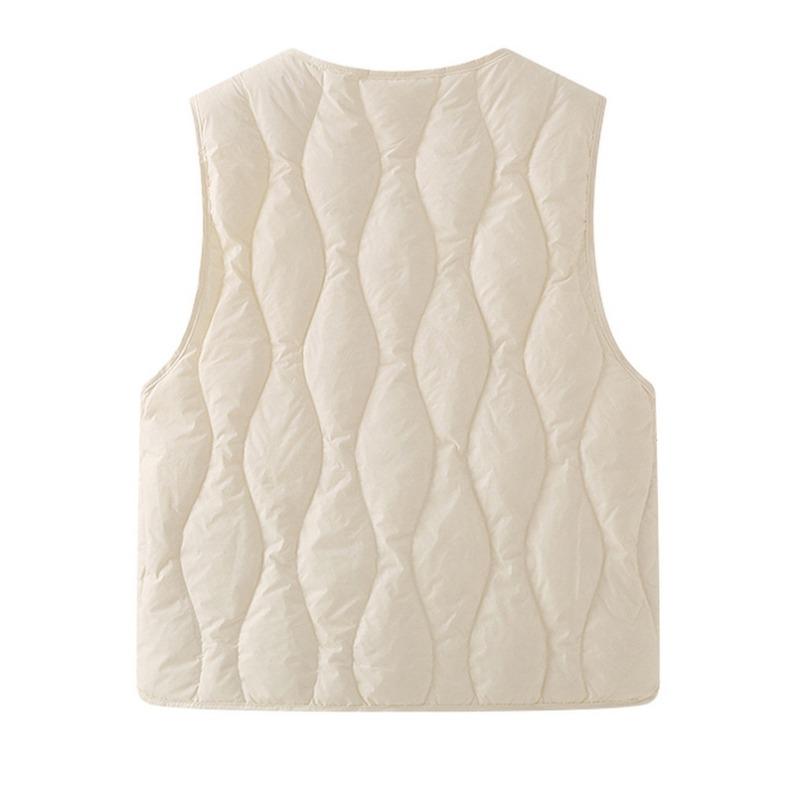 Módní zimní V-výstřih Zesílená péřová bavlněná vesta Bunda Dámská bez rukávů Jednobarevná Ležérní Jednoduchá Elegantní Tílka Volná Vesta Oblečení